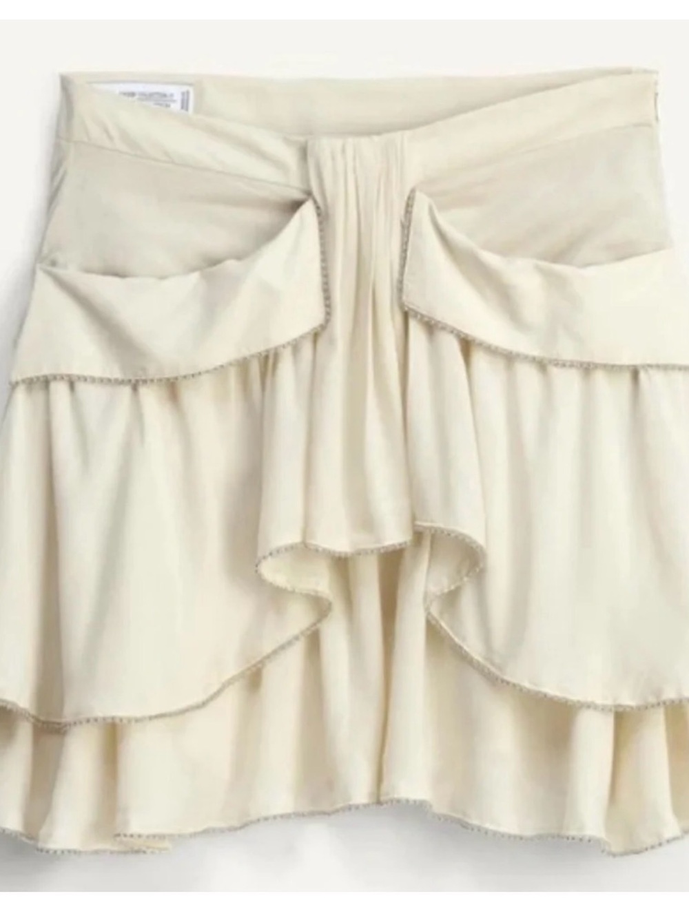 ZARA STUDIO | Ecru Viscose Ruffled Pocket Skirt with Beaded Trim - Picture 4 of 9